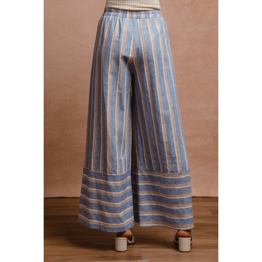 BiBi Striped Wide Leg Pants with Pockets Apparel and Accessories