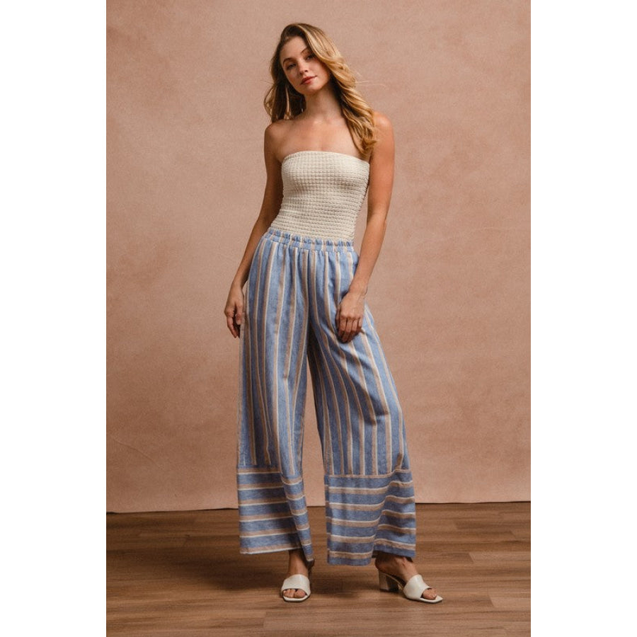 BiBi Striped Wide Leg Pants with Pockets Apparel and Accessories