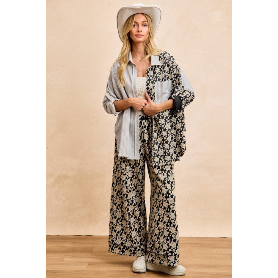 BiBi Stripes Jacquard Floral Mix And Match Shirt Top Apparel and Accessories