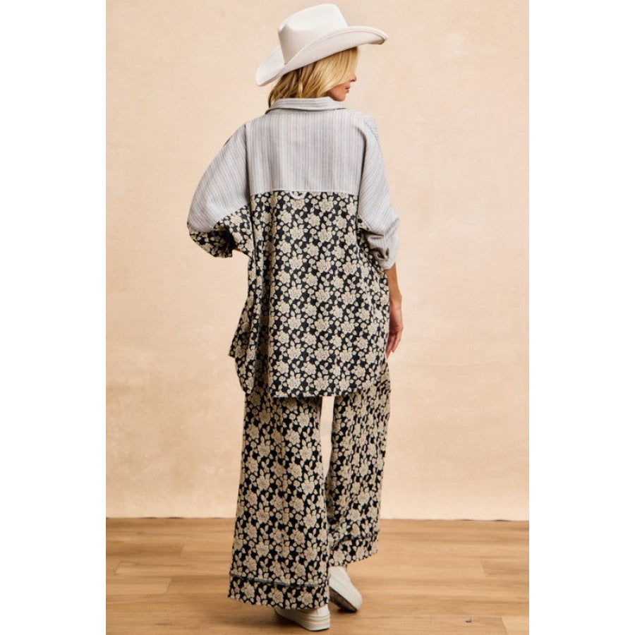 BiBi Stripes Jacquard Floral Mix And Match Shirt Top Apparel and Accessories