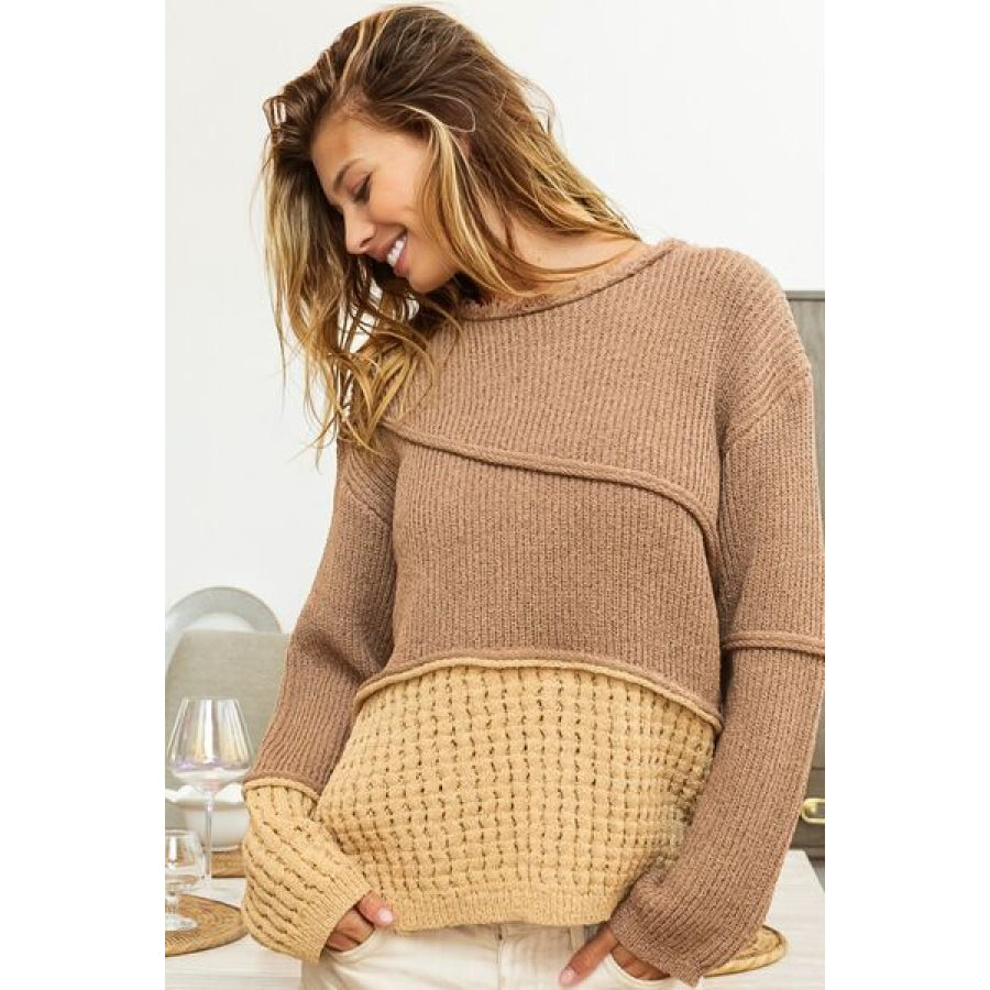 BiBi Texture Detail Contrast Drop Shoulder Sweater Apparel and Accessories