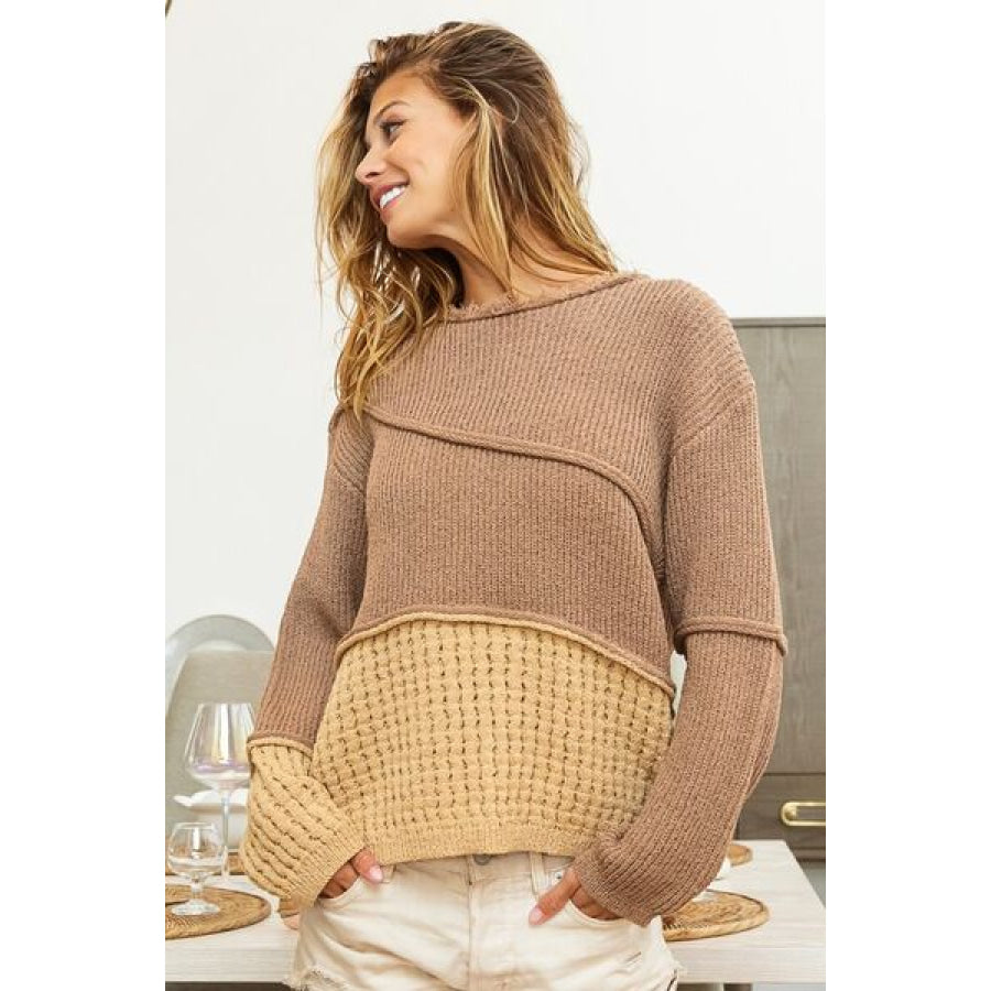 BiBi Texture Detail Contrast Drop Shoulder Sweater Apparel and Accessories