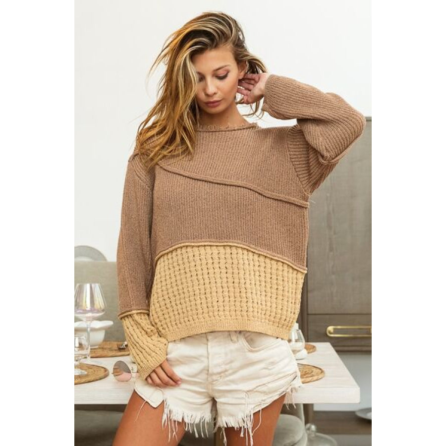 BiBi Texture Detail Contrast Drop Shoulder Sweater Apparel and Accessories