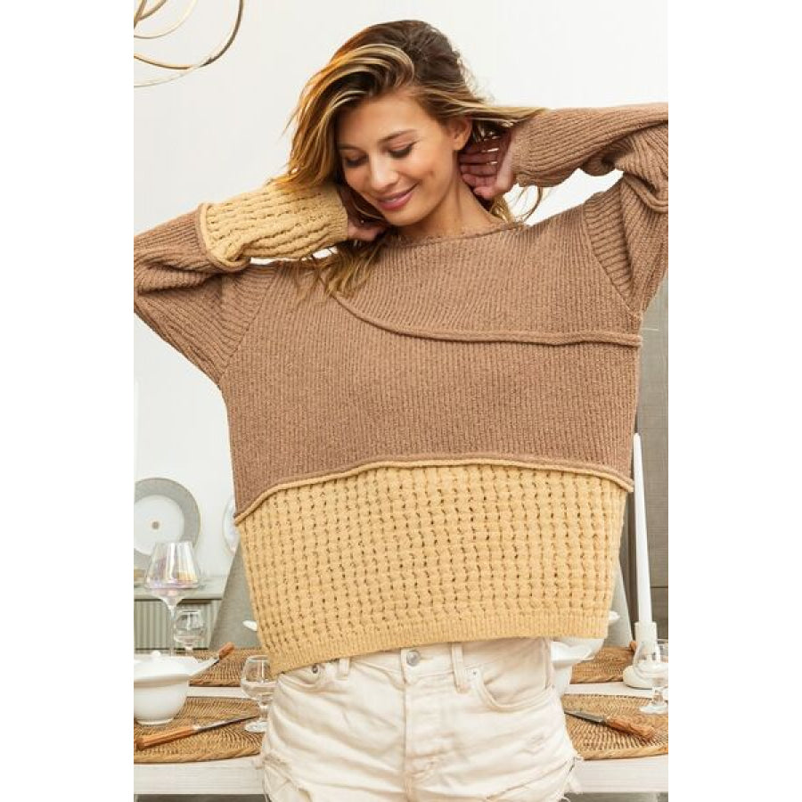 BiBi Texture Detail Contrast Drop Shoulder Sweater Apparel and Accessories