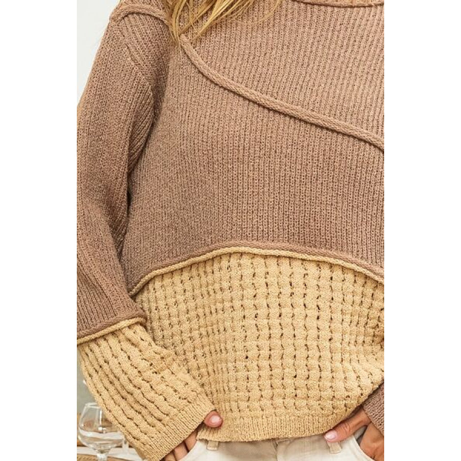 BiBi Texture Detail Contrast Drop Shoulder Sweater Apparel and Accessories