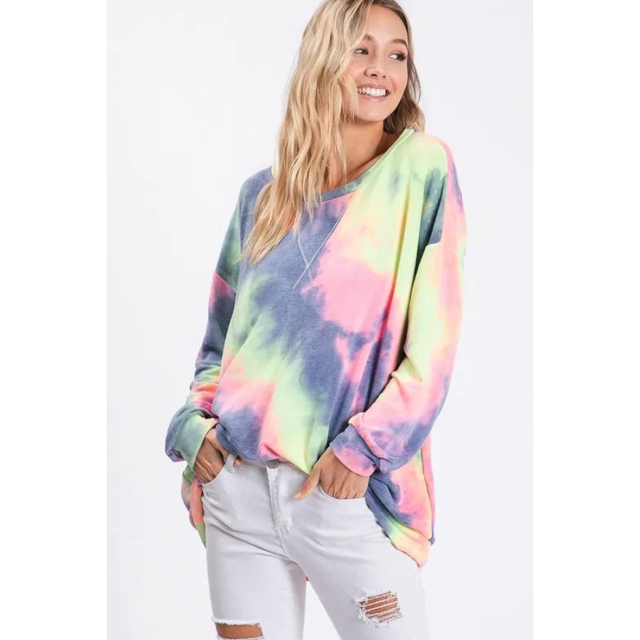 BiBi Tie Dye French Terry Print Top CHARCOAL MULTI / S Apparel and Accessories