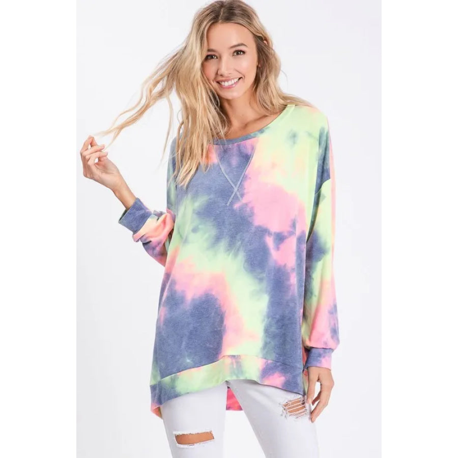 BiBi Tie Dye French Terry Print Top CHARCOAL MULTI / S Apparel and Accessories