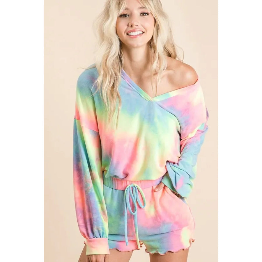 BiBi Tie Dye French Terry Top With Balloon Sleeves Apparel and Accessories