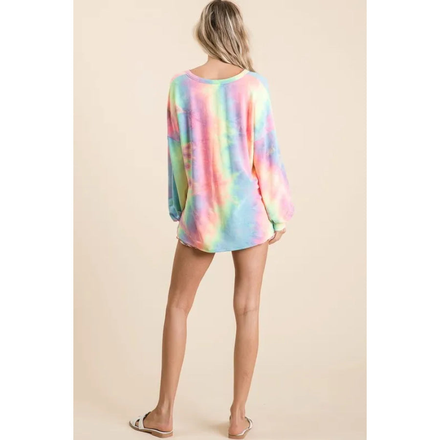 BiBi Tie Dye French Terry Top With Balloon Sleeves Apparel and Accessories