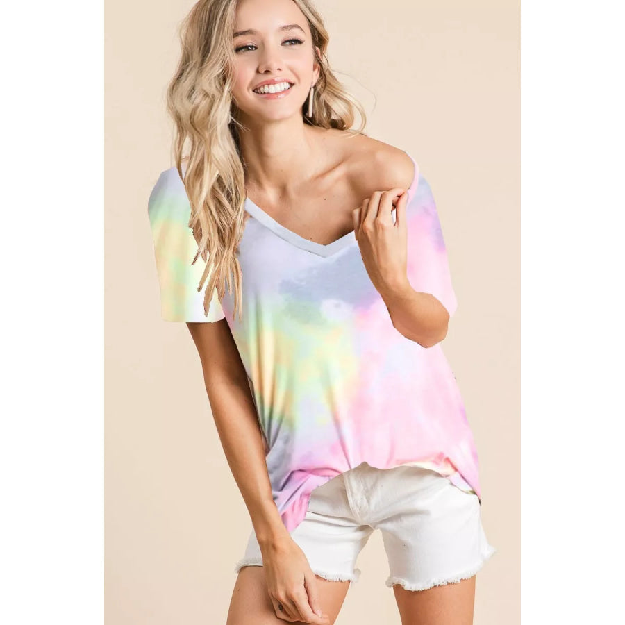 BiBi Tie-Dye Jersey V-Neck Short Sleeve T-Shirt Apparel and Accessories