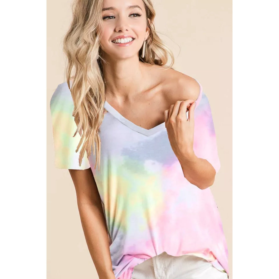BiBi Tie-Dye Jersey V-Neck Short Sleeve T-Shirt Apparel and Accessories