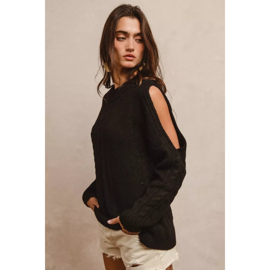 BiBi Twist Knitted Open Shoulder Sweater Apparel and Accessories