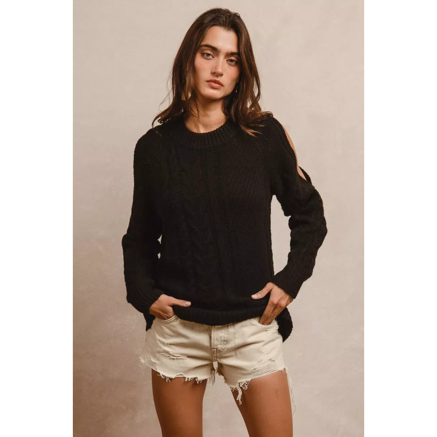 BiBi Twist Knitted Open Shoulder Sweater Apparel and Accessories