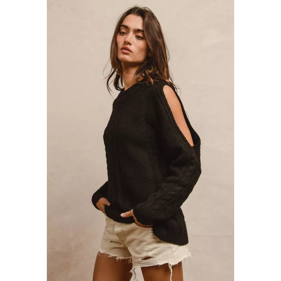BiBi Twist Knitted Open Shoulder Sweater Apparel and Accessories