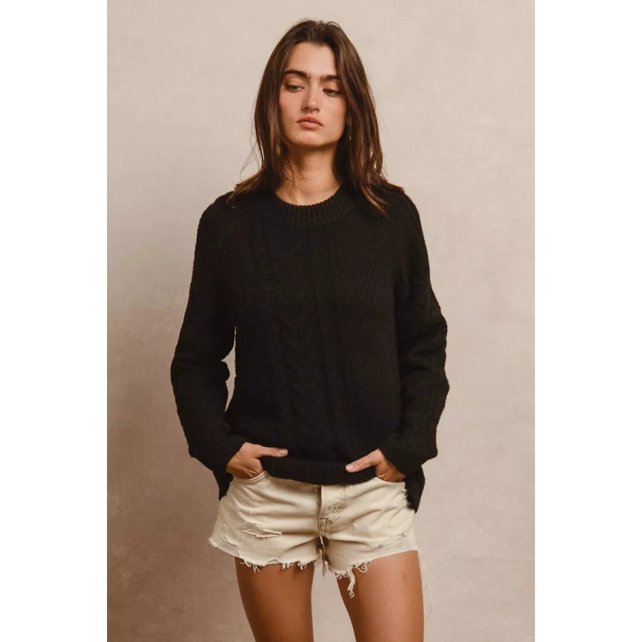BiBi Twist Knitted Open Shoulder Sweater BLACK / S Apparel and Accessories
