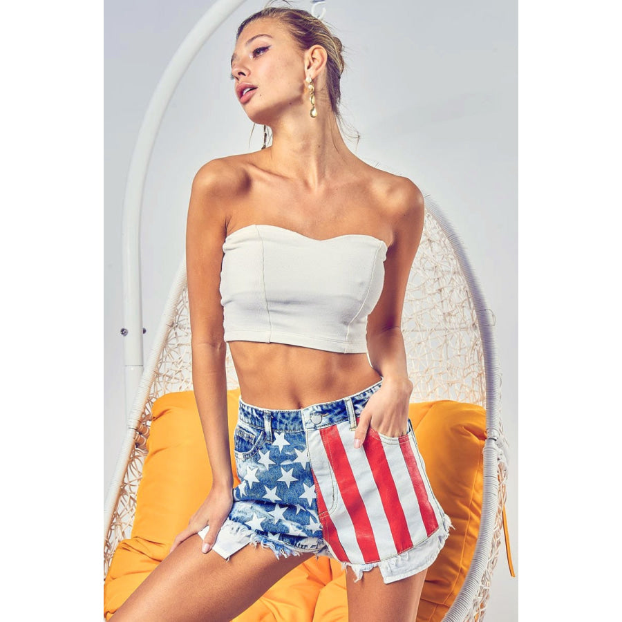 BiBi US Flag Theme Bleached Denim Shorts Apparel and Accessories