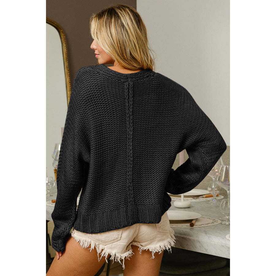 BiBi V-Neck Cable Knit Sweater Black / S Apparel and Accessories