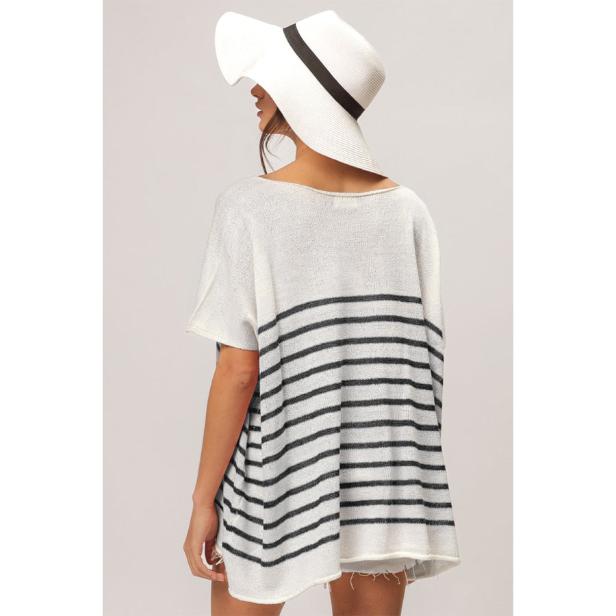 BiBi V Neck Striped Short Sleeve Top Apparel and Accessories