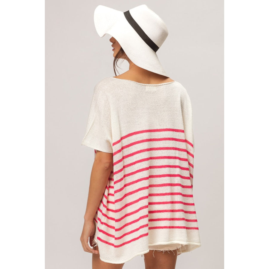 BiBi V Neck Striped Short Sleeve Top Apparel and Accessories