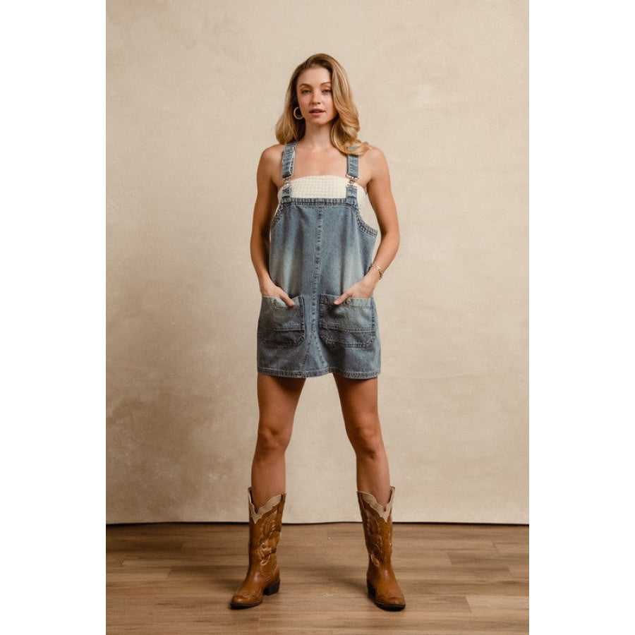 BiBi Washed Adjustable Strap Denim Overall Dress Apparel and Accessories