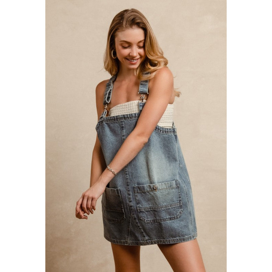 BiBi Washed Adjustable Strap Denim Overall Dress Apparel and Accessories