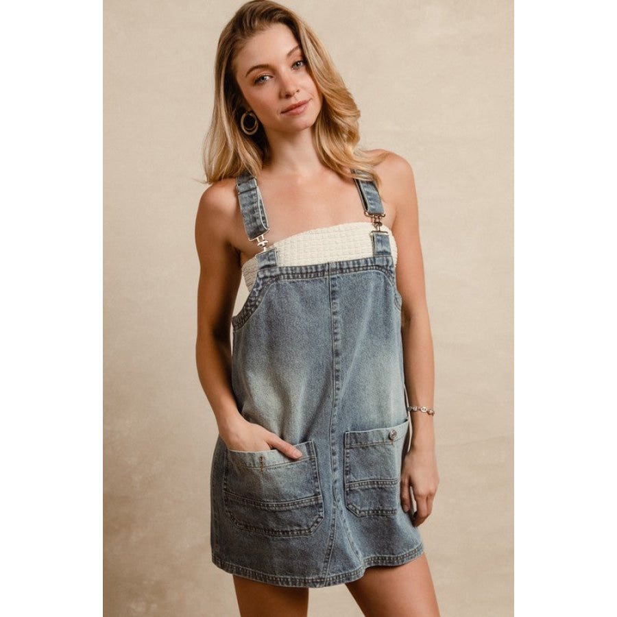 BiBi Washed Adjustable Strap Denim Overall Dress Apparel and Accessories