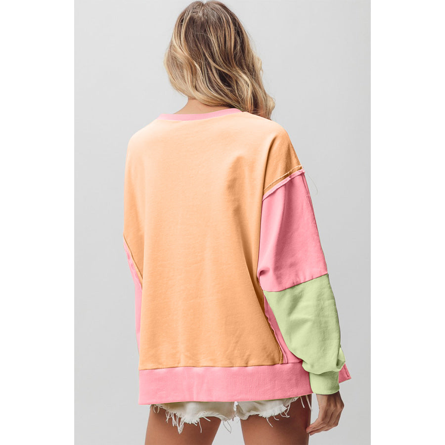 BiBi Washed Color Block Sweatshirt Apparel and Accessories
