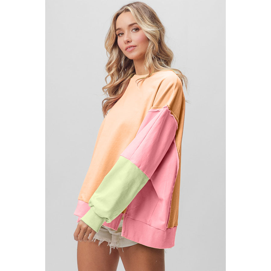BiBi Washed Color Block Sweatshirt Apparel and Accessories