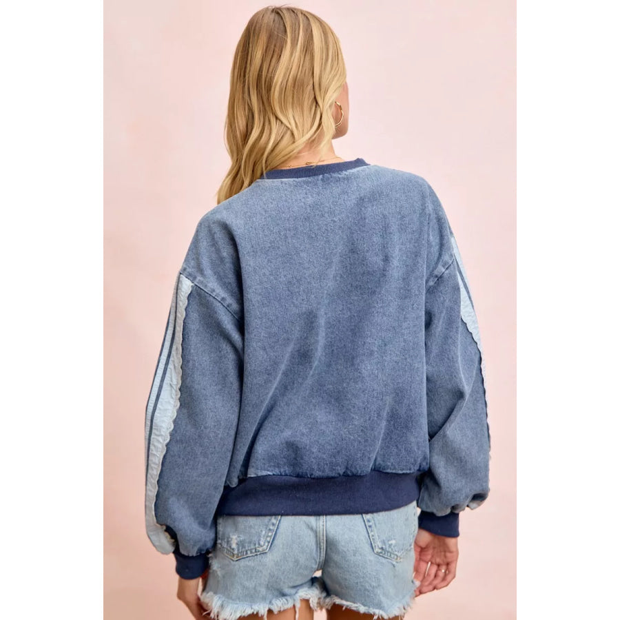 BiBi Washed Denim Lace Contrast Sided Sweatshirt Apparel and Accessories