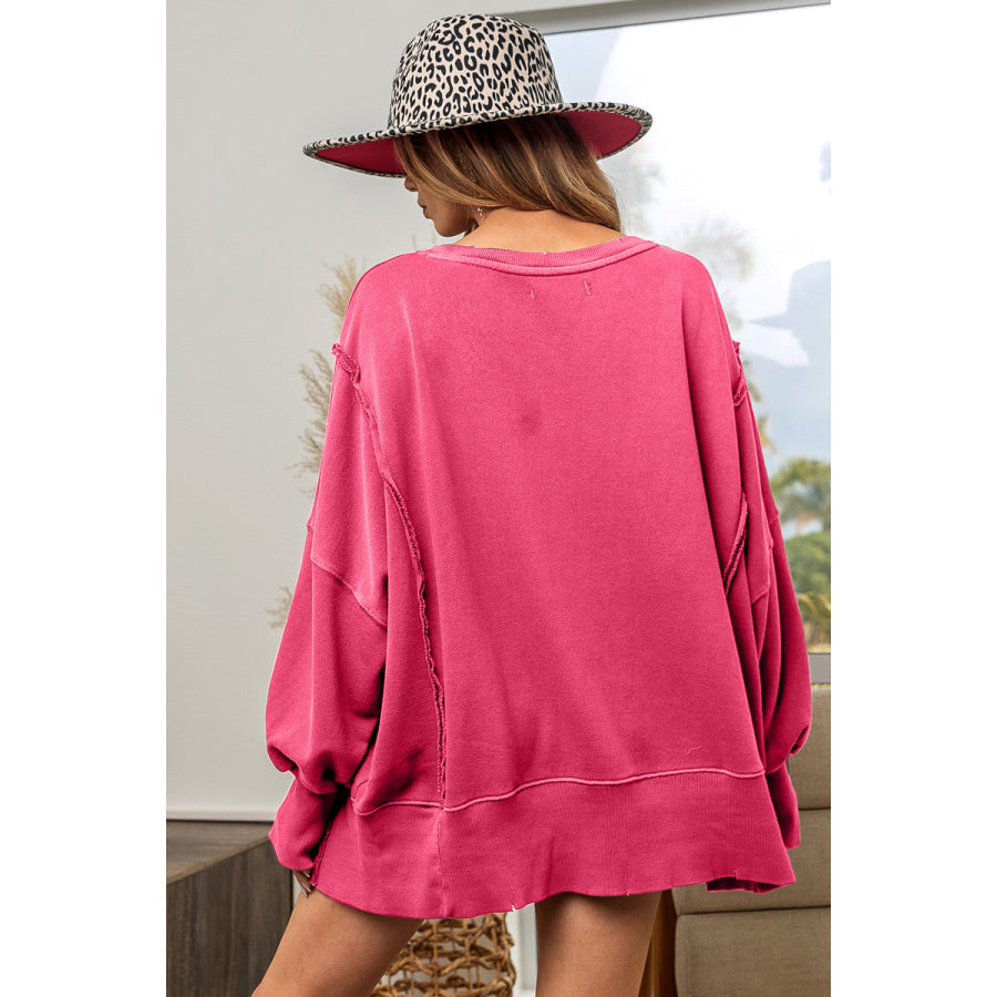 BiBi Washed French Terry Slit Sweatshirt Fuchsia / S Apparel and Accessories