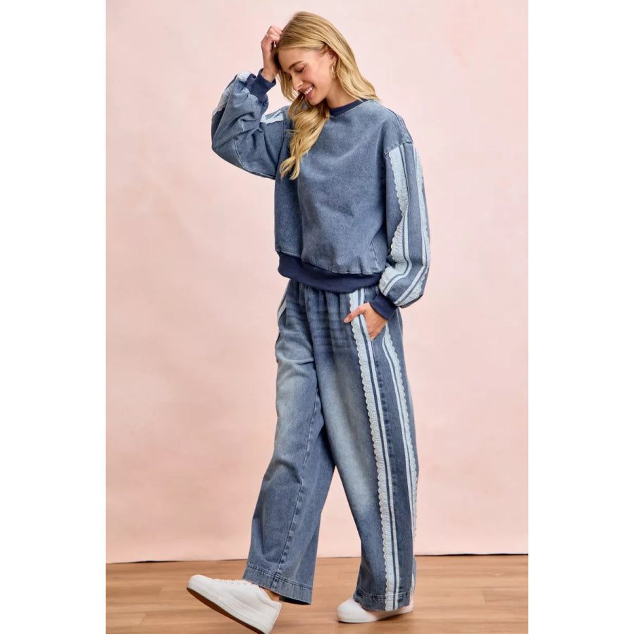 BiBi Washed Lace Contrast Sided Jeans Apparel and Accessories
