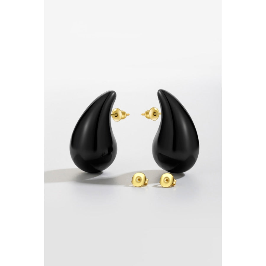 Big Size Water Drop Brass Earrings Black / One Size