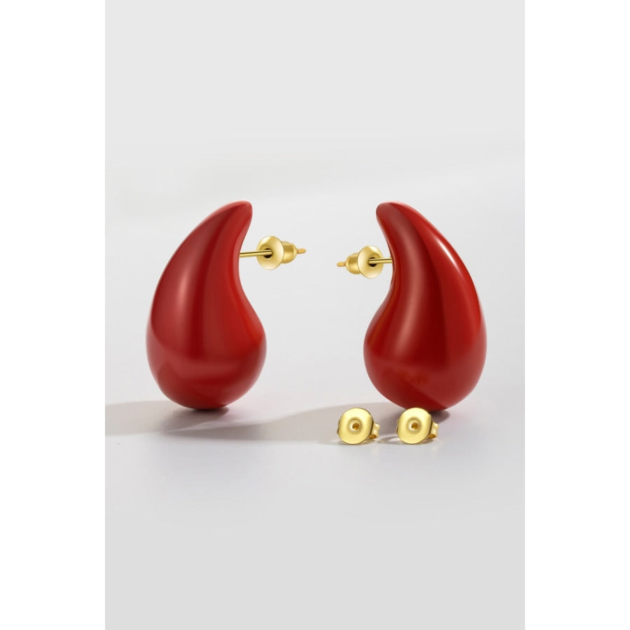 Big Size Water Drop Brass Earrings Deep Red / One Size