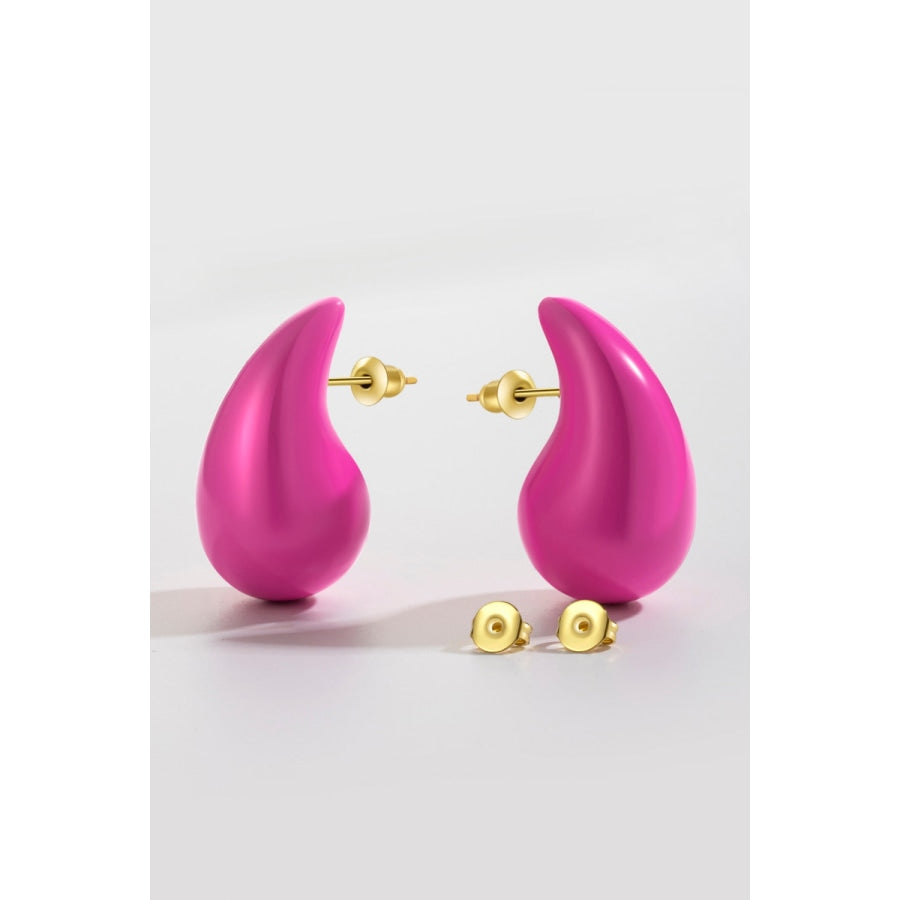 Big Size Water Drop Brass Earrings Fuchsia / One Size