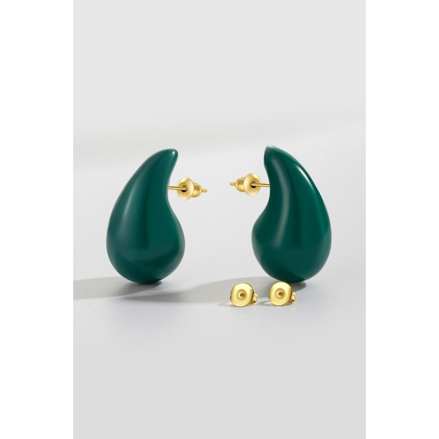 Big Size Water Drop Brass Earrings Green / One Size