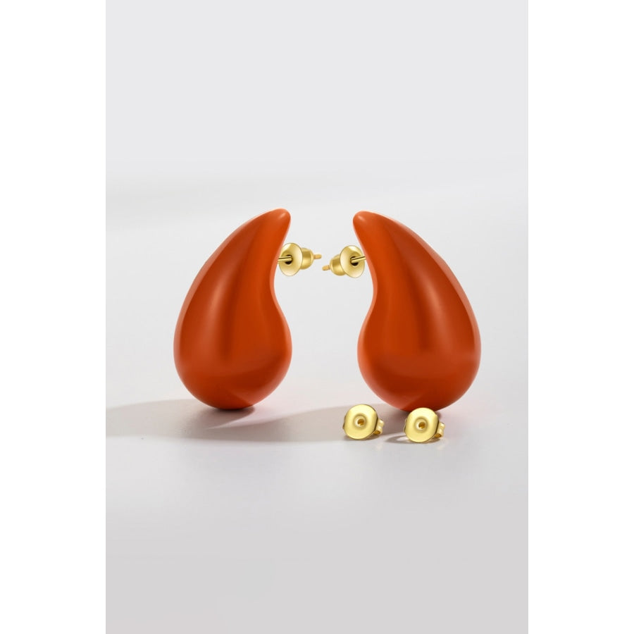 Big Size Water Drop Brass Earrings Terracotta / One Size