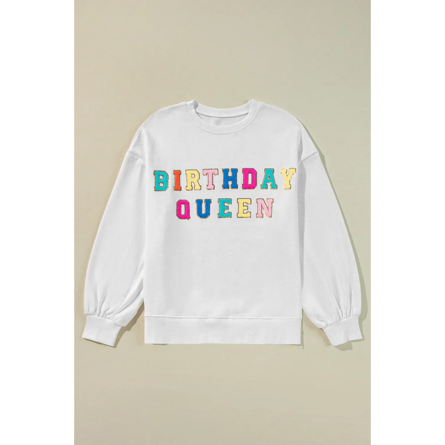 BIRTHDAY QUEEN Sequin Round Neck Long Sleeve Sweatshirt Apparel and Accessories