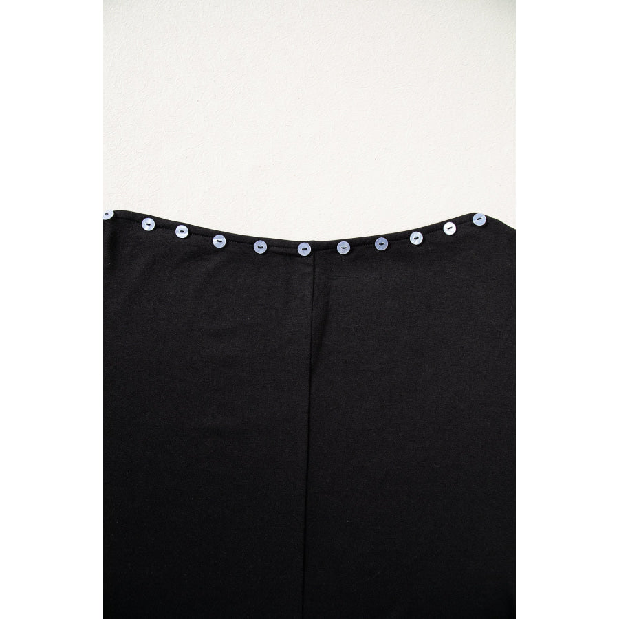 Black 3/4 Sleeve Button Detail Off Shoulder Top Tops/Tops & Tees