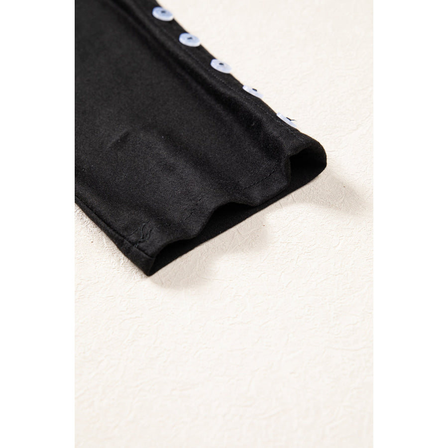 Black 3/4 Sleeve Button Detail Off Shoulder Top Tops/Tops & Tees