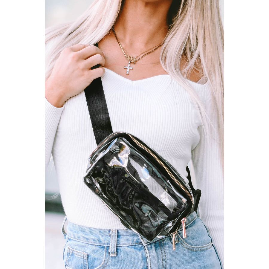 Black Adjustable Straps Zipper Clear Waist Bag Black / ONE SIZE / 100% ABS Shoes &amp; Bags/Crossbody Bags