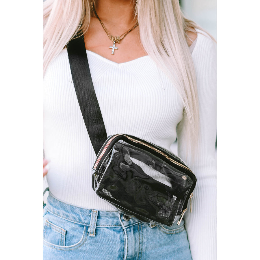 Black Adjustable Straps Zipper Clear Waist Bag Black / ONE SIZE / 100% ABS Shoes &amp; Bags/Crossbody Bags