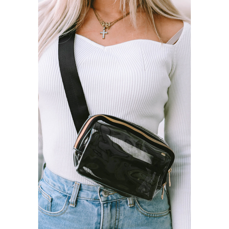 Black Adjustable Straps Zipper Clear Waist Bag Black / ONE SIZE / 100% ABS Shoes &amp; Bags/Crossbody Bags