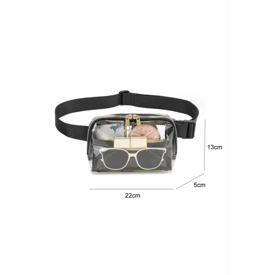 Black Adjustable Straps Zipper Clear Waist Bag Black / ONE SIZE / 100% ABS Shoes &amp; Bags/Crossbody Bags