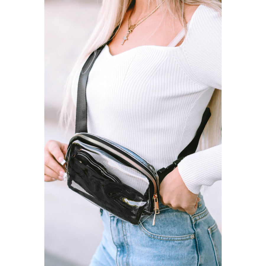 Black Adjustable Straps Zipper Clear Waist Bag Black / ONE SIZE / 100% ABS Shoes &amp; Bags/Crossbody Bags