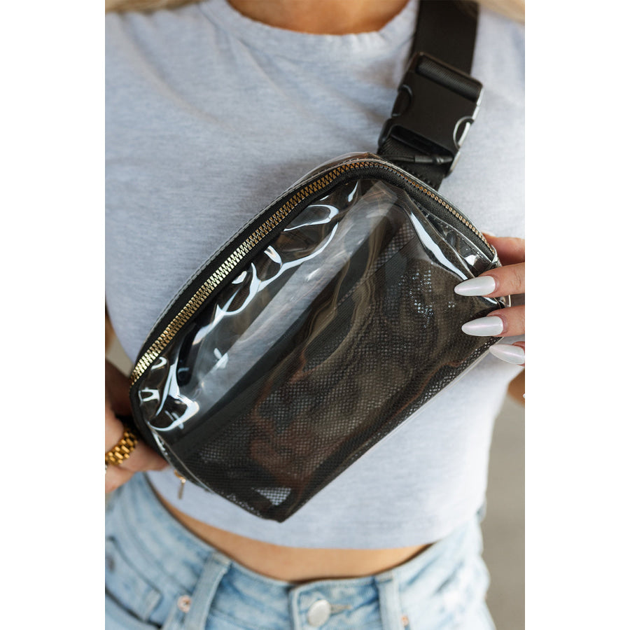 Black Adjustable Straps Zipper Clear Waist Bag Black / ONE SIZE / 100% ABS Shoes &amp; Bags/Crossbody Bags