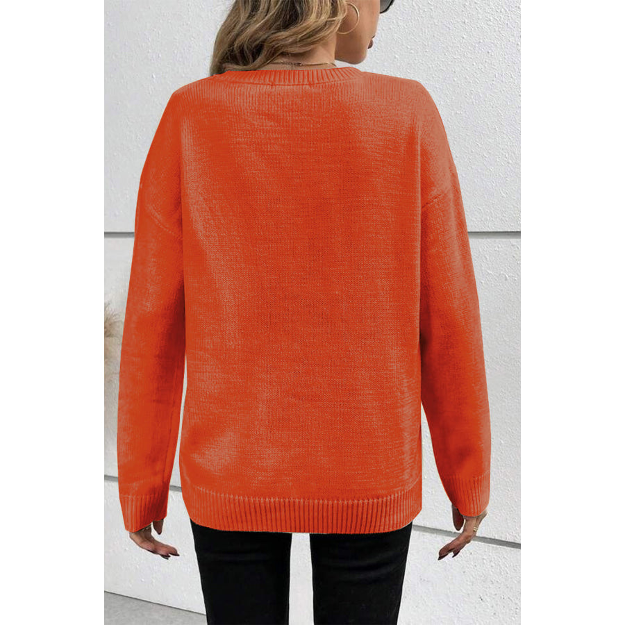 Black Boo Knitted Pattern Ribbed Edge Drop Shoulder Sweater Sweaters & Cardigans/Sweaters
