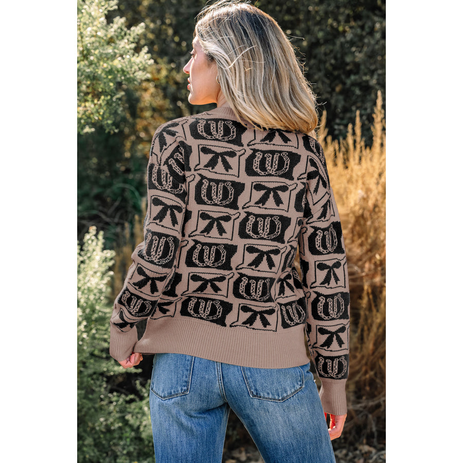 Black Bows & Horseshoes Pattern Western Fashion Print Sweater Sweaters & Cardigans/Sweaters