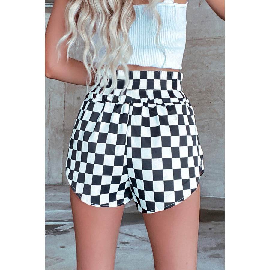 Black Checkered Print High Waist Casual Shorts Bottoms/Casual Shorts