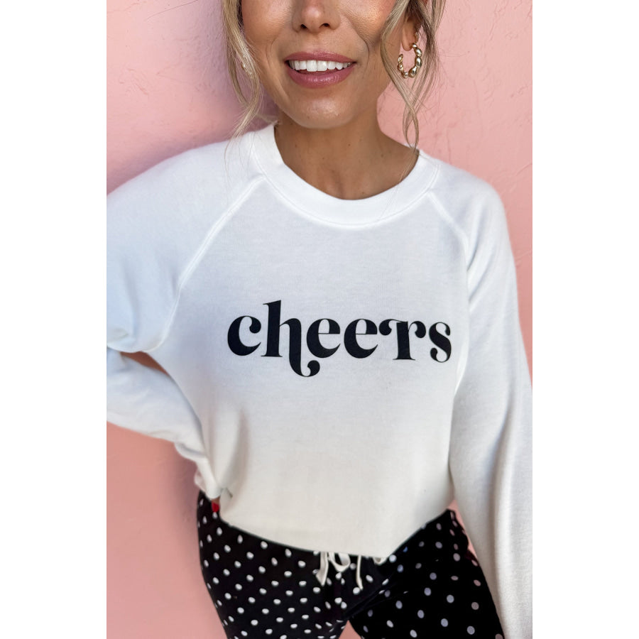 Black Cheers Graphic Raglan Long Sleeve Pullover and Polka Dot Pants 2pcs Loungewear & Sleepwear/Loungewear