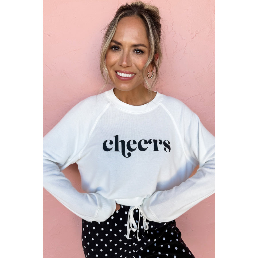 Black Cheers Graphic Raglan Long Sleeve Pullover and Polka Dot Pants 2pcs Loungewear & Sleepwear/Loungewear